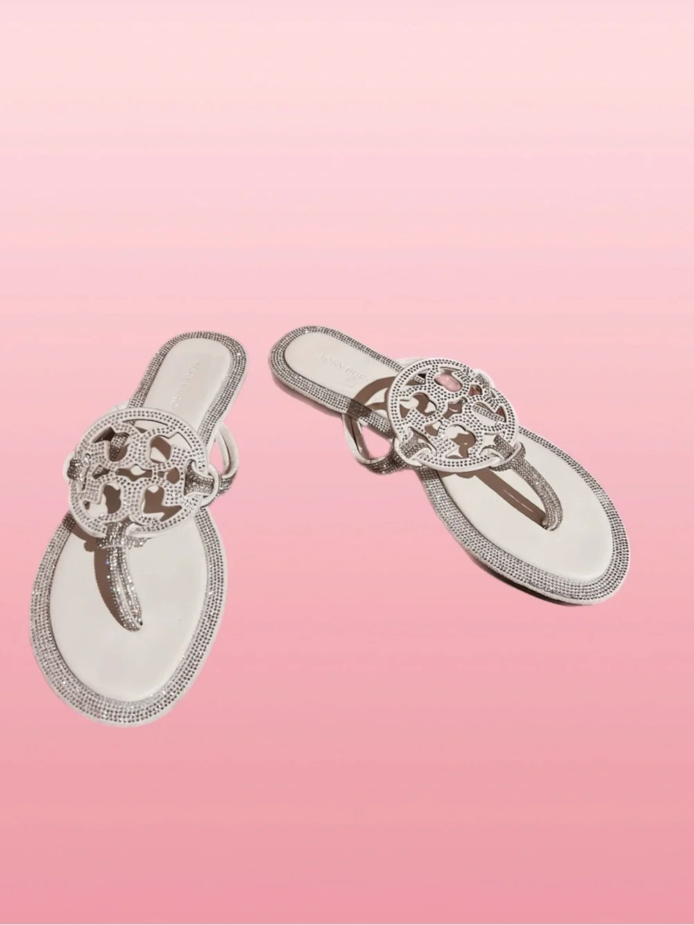 Tory Burch White Crystal-Embellished Thong Sandals